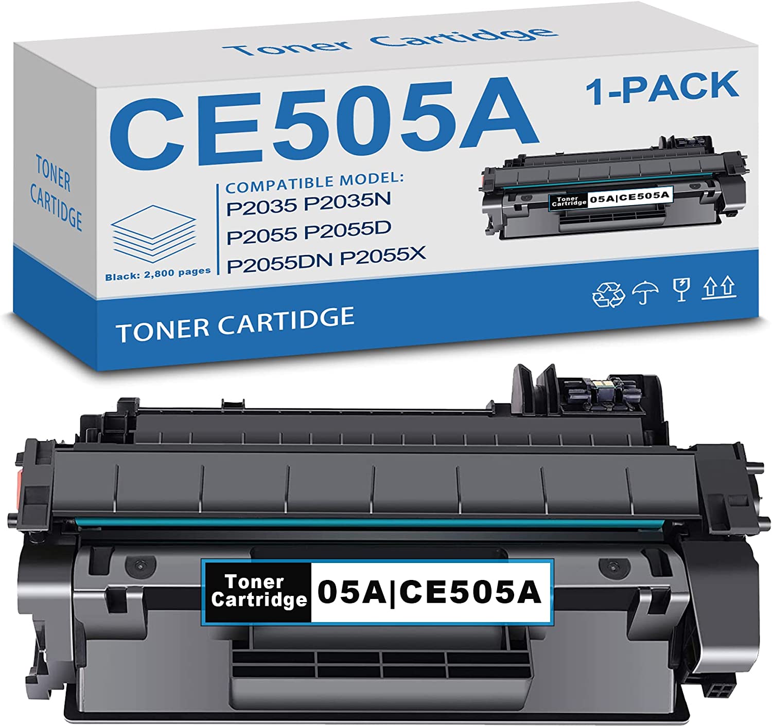 1 Pack Black 05A CE505A Toner Cartridge Replacement for HP P2035 P2035n P2055 P2055d P2055dn