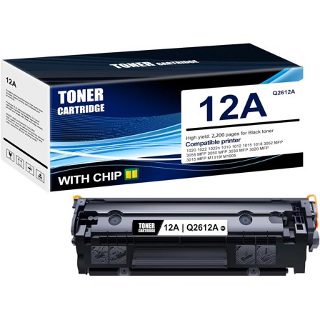 1-Pack Black 12A Q2612A Toner Cartridge: Compatible 12A Q2612A Replacement for HP 1020 1022 1022n 1010 1012 1015 1018 3052 MFP 3055 MFP 3050 MFP 3030 MFP 3020 MFP 3015 MFP M1319f M1005 Printer