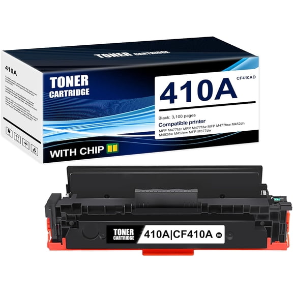 1-Pack Black 410A CF410A Toner Cartridge: Compatible 410A CF410A Replacement for HP MFP M477fdn MFP M477fdw MFP M477fnw M452dn M452dw M452nw MFP M377dw Printer