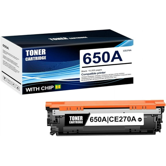 1-Pack Black 650A CE270A Toner Cartridge: Compatible 650A CE270A Replacement for HP CP5525 CP5525dn CP5525n CP5525xh M750dn M750n M750xh CP5525n CP5525dn CP5525xh M750n M750dn M750xh Printer