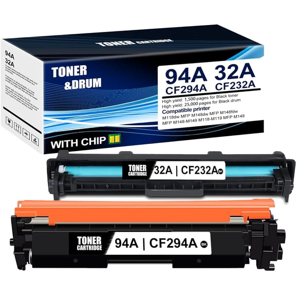 1-Pack Black 94A CF294A Toner Cartridge & 1-Pack Black 32A CF232A Drum Unit : Compatible CF294A CF232A Replacement for HP M118dw MFP M148dw MFP M148fdw MFP M148-M149 M118-M119 MFP M149 Printer