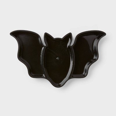 1-Pack Black Bat-Shaped Halloween Divided Candy Tray, Sectioned Treat Serving Tray for Halloween Parties
