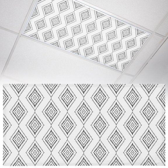1 Pack Black Concentric Diamond Fluorescent Light Covers for Ceiling Lights Modern Abstract Geometric Checkered Grid Magnetic Ceiling Light Covers Overhead Light Filters for Office Classroom Home