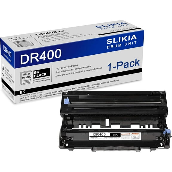 1-Pack Black DR400 Drum Unit: Compatible DR400 DR-400 Replacement for Brother DCP-1200 1400 HL-1230 1240 1250 1270N 1435 MFC-8300 8500 8600 8700 P2500 IntelliFax-4100e 4100 4750 4750e 5750e Printer