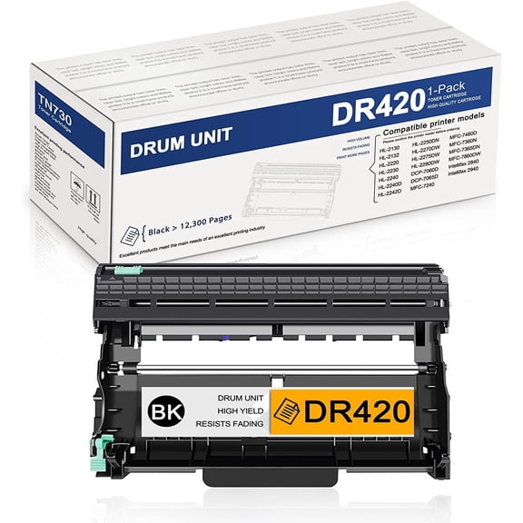 (1-Pack,Black) DR420 DR-420 DR 420 Drum Unit Compatible Repacement for Brother DCP-7065D MFC-7460DN MFC-7860DW HL-2130 HL-2132 HL-2220 HL-2230 Intellifax 2840 Intefllifax 2940 Printer