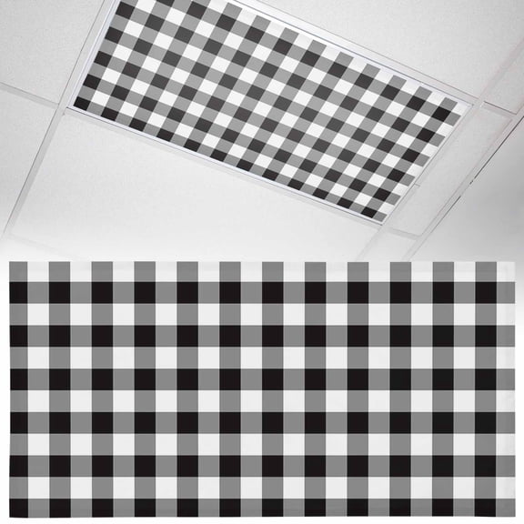 1 Pack Black and Fluorescent Light Covers for Ceiling Lights White Checkerboard Gradient Simple Grid Theme Magnetic Ceiling Light Covers Overhead Light Filters for Office Classroom Home