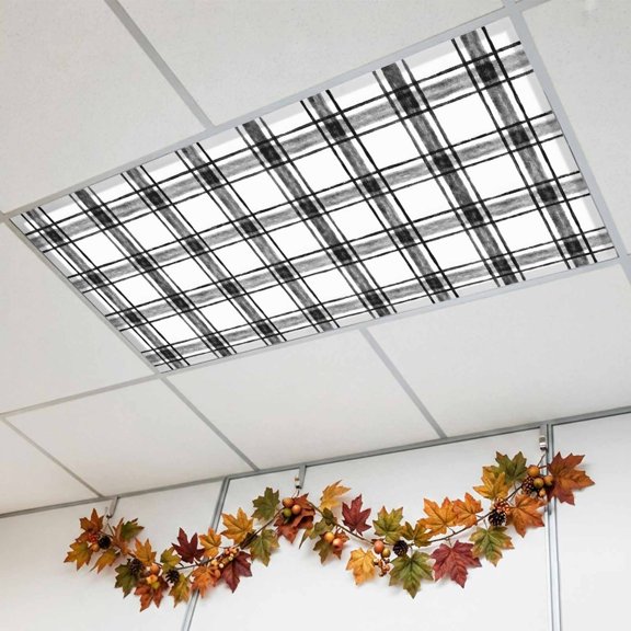 1 Pack Black Gingham Fluorescent Light Covers for Ceiling Lights Modern Minimalist Black Grids Stripe Checkered Magnetic Ceiling Light Covers Overhead Light Filters for Office Classroom Home