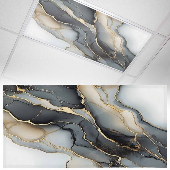 1 Pack Black Gold Gradient Fluorescent Light Covers for Ceiling Lights Abstract Modern Art Magnetic Ceiling Light Covers Overhead Light Filters for Office Classroom Home
