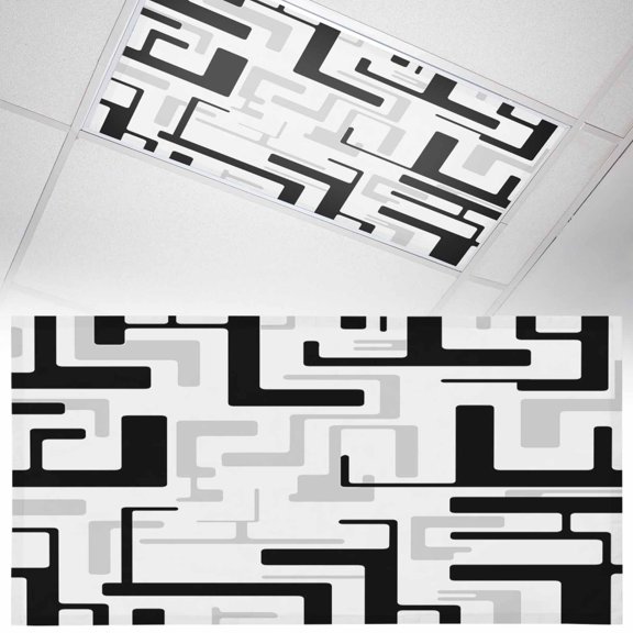 1 Pack Black Gray Geometric Stripes Fluorescent Light Covers for Ceiling Lights Modern Abstract Lines Maze Magnetic Ceiling Light Covers Overhead Light Filters for Office Classroom Home