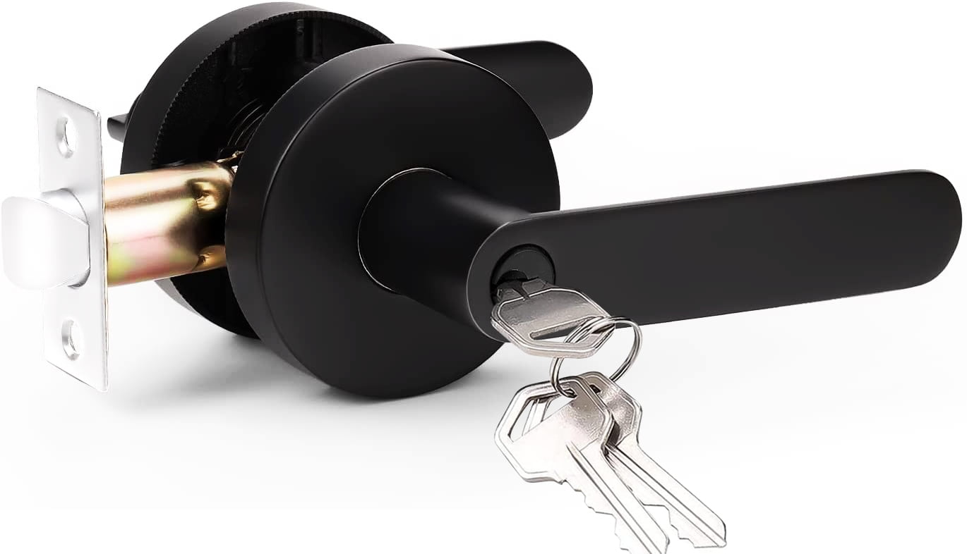 Pack of 1 Heavy Duty Matte Black Door Handle Lock for Indoors, Bedroom