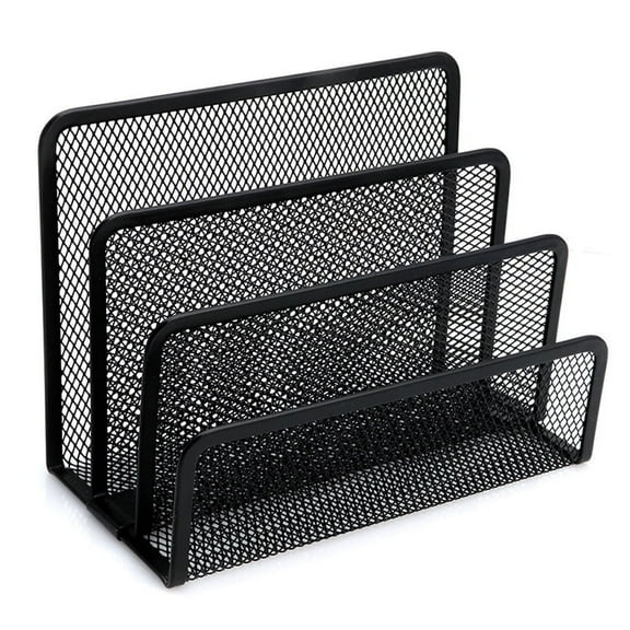 Triani 1-Pack Black Mesh Mail Letter Sorter Bills & Documents Organizer File Paper Holder with 3 Storage Slots
