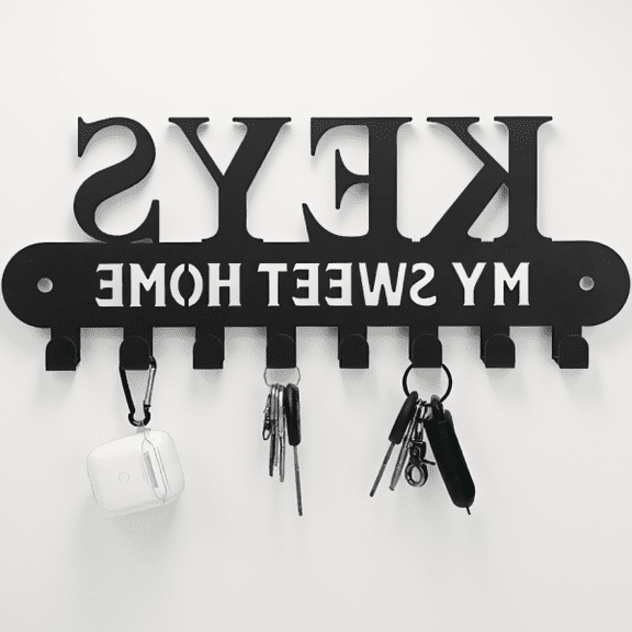 1-Pack Black Metal Key Holder Wall Hook with Sweet Home Script Decorative Wall Mounted Storage Rack