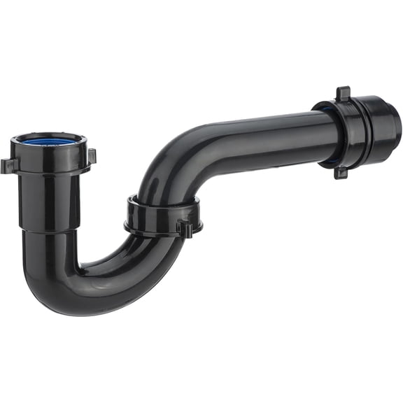 (1 Pack) Black P Trap 1 1/2 Inch for Bathroom Kitchen Sink Drain Pipe Tubular Kit with Black Threaded Adapter and Blue TPE Washer KSD-001B
