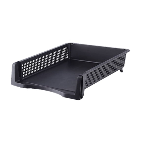1-Pack Black Plastic Stackable Paper Tray/Basket, Stackable Office Letter Organizer Desk Tray A4 Size Plastic Paper Storage Trays,Desktop File Organizer Baskets, 12.8x9.84x2.16 Inch, Black
