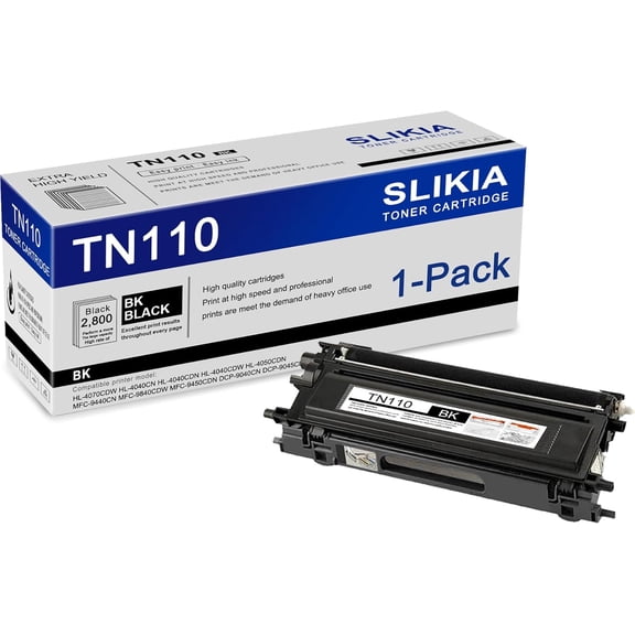 1-Pack Black TN110 Toner Cartridge: Compatible TN110 TN-110 Replacement for Brother HL-4070CDW 4040CN 4040CDN 4040CDW 4050CDN MFC-9440CN 9840CDW 9450CDN DCP-9040CN 9045CDN 9042CDN Printer