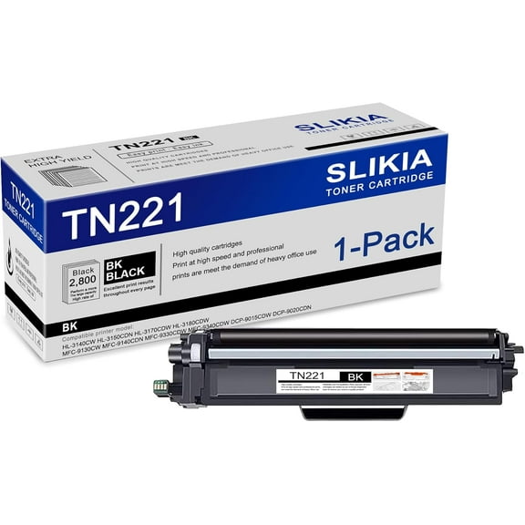 1-Pack Black TN221 Toner Cartridge: Compatible TN221 TN-221 Replacement for Brother HL-3140CW 3150CDN 3170CDW 3180CDW MFC-9130CW 9140CDN 9330CDW 9340CDW DCP-9015CDW 9020CDN Printer