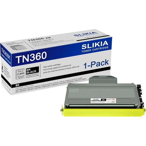 1-Pack Black TN360 Toner Cartridge: Compatible TN360 TN-360 Replacement for Brother DCP-7030 7040 7045N HL-2120 2125 2140 2150N 2170W MFC-7040 7320 7340 7345DN 7440N 7840W Printer