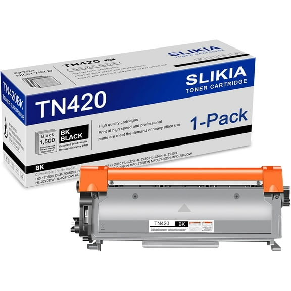 1-Pack Black TN420 Toner Cartridge: Compatible TN420 TN-420 Replacement for Brother DCP-7060D 7065DN IntelliFax-2840 2940 HL-2220 2240D 2270DW 2280DW MFC-7240 7360N 7365DN 7460DN 7860DW Printer