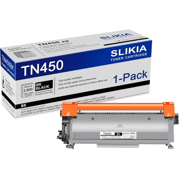 1-Pack Black TN450 Toner Cartridge: Compatible TN450 TN-450 Replacement for Brother DCP-7060D 7065DN IntelliFax-2840 2940 HL-2220 2240D 2270DW 2280DW MFC-7240 7360N 7365DN 7460DN 7860DW Printer