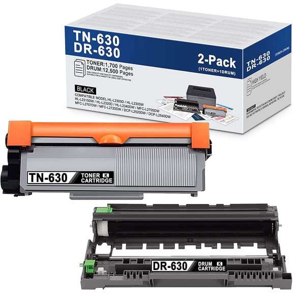1 Pack Black TN630 Toner & 1 Pack Black DR630 Drum Replacement for Brother MFC-L2720DW Printer