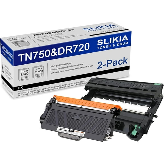 1 Pack Black TN750 Toner Cartridge and 1 Pack Black DR720 Drum Unit: Compatible TN750 DR720 Replacement for Brother HL-L2300D L2305W L2340DW MFC-L2740DW L2680W L2700DW DCP-L2520DW L2540DW Printer