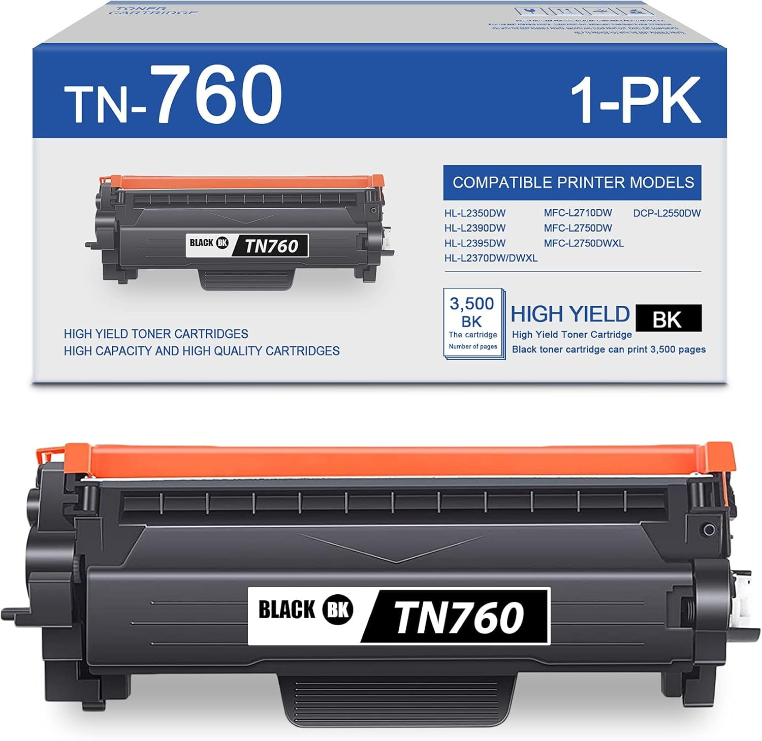 1 Pack Black Tn760 High Yield Toner Compatible Tn-760 Toner Cartridge 