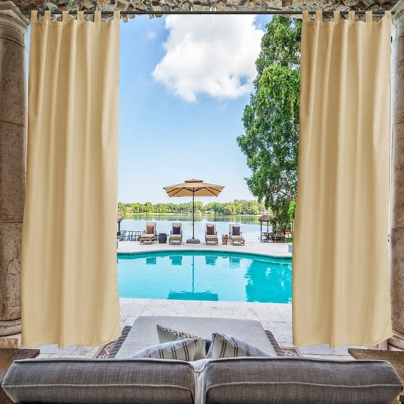 1 Pack Blackout Waterproof Indoor/Outdoor Tab Top Curtain Panel Light Blocking Weather-Resistant Drape for Patio Porch & Bedroom