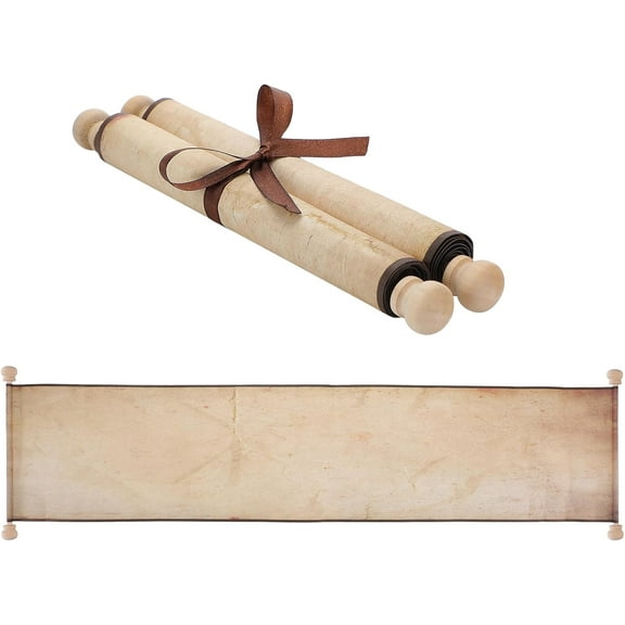 1 Pack Blank Paper Scrolls Wrapped on Wood Rod for Writing, Drawing, Calligraphy, Wedding Vows, Cosplay Prop, Renaissance Festivals, Tabletop Role Playing(Retro,7.5 x 30 Inches)