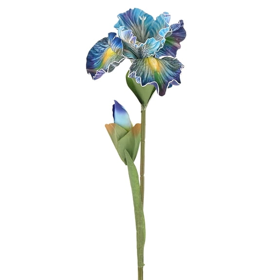 1-Pack Blue Artificial Iris Flowers with Flower Bud,17.7 Inch Faux Iris PU Bouquets Real Touch for Home/Wedding