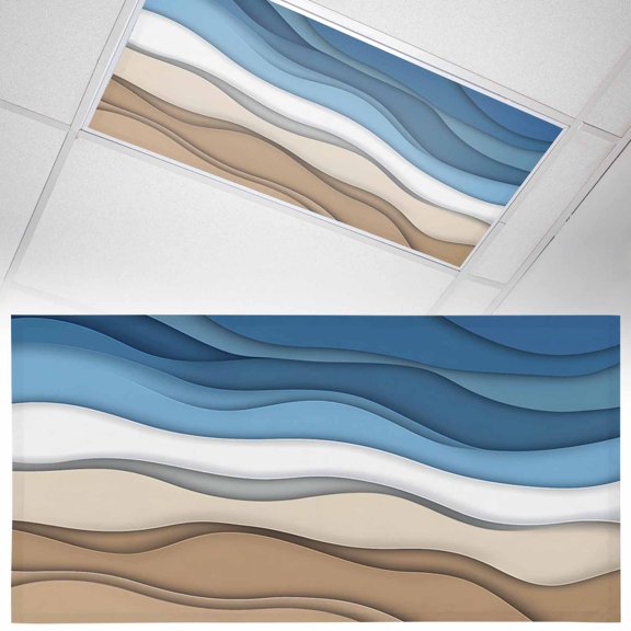 1 Pack Blue Brown Ombre Fluorescent Light Covers for Ceiling Lights Blue Gradient Abstract Wave Geometric Magnetic Ceiling Light Covers Overhead Light Filters for Office Classroom Home