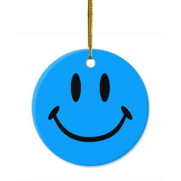 1 Pack - Blue Classic Smiley Face Ceramic Christmas Ornament and Home Decor - 2.85 Inch Round