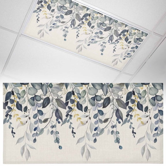 1 Pack Blue Eucalyptus Leaf Fluorescent Light Covers for Ceiling Lights Spring Country Farmhouse Plants Leaves Linen Magnetic Ceiling Light Covers Overhead Light Filters for Office Classroom Home