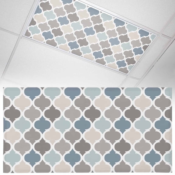 1 Pack Blue Grey Fluorescent Light Covers for Ceiling Lights Morocco Trellis Textured Modern Art Magnetic Ceiling Light Covers Overhead Light Filters for Office Classroom Home