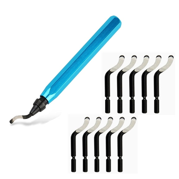 1 Pack Blue Handle Deburring Tool with 10pcs HSS Blades, Edge Finishing Tool for 3D Printing, Metal, Copper, Resin, Plastic, PVC Pipe & 3D Printed Parts Burr Removal