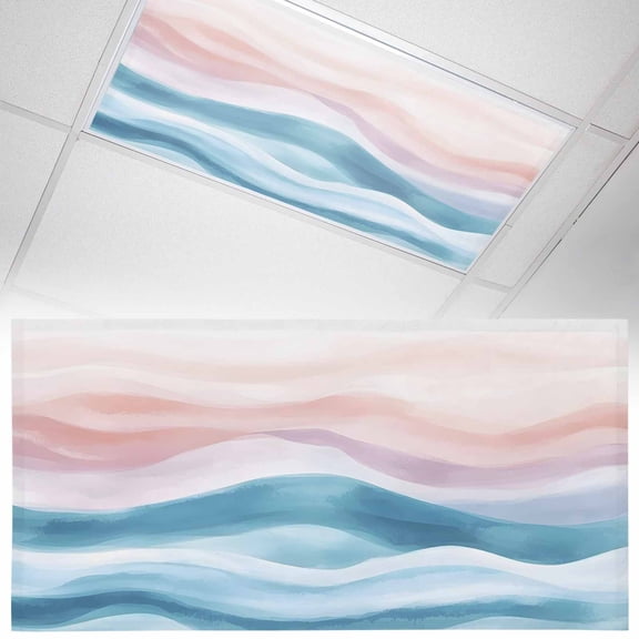 1 Pack Blue Pink Fluorescent Light Covers for Ceiling Lights Ombre Sea Wave Abstract Watercolor Ocean Coastal Magnetic Ceiling Light Covers Overhead Light Filters for Office Classroom Home