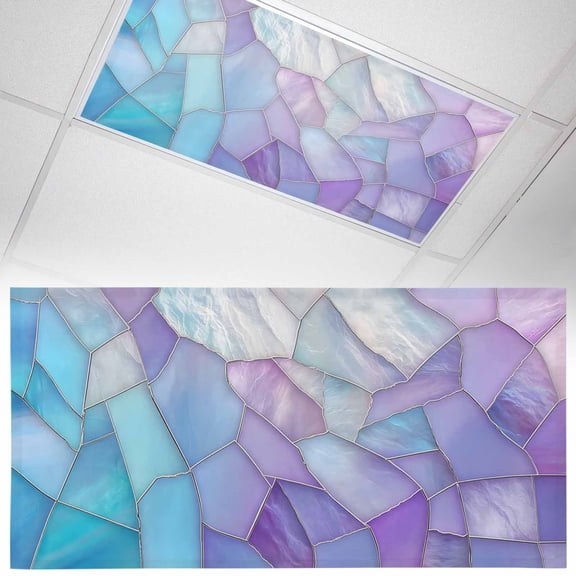 1 Pack Blue Purple Gradient Fluorescent Light Covers for Ceiling Lights Abstract Glass Geometric Marble Modern Magnetic Ceiling Light Covers Overhead Light Filters for Office Classroom Home