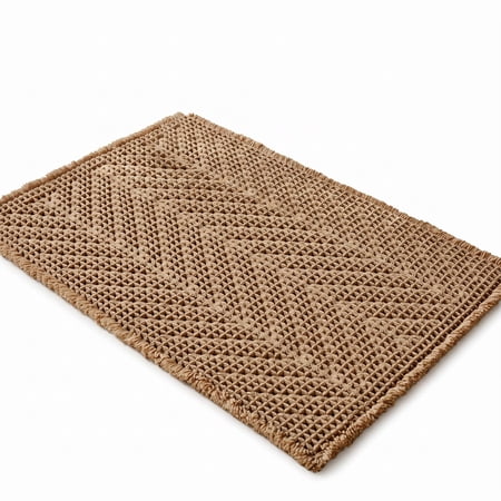 1 Pack Boho Bath Mat, Herringbone Waffle Weave Non-Slip Absorbent Quick Dry Bathroom Rug, 20x30 Inch, Khaki