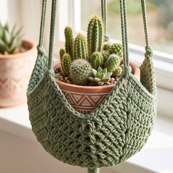 1 Pack Boho Macrame Plant Hanger, Large Hanging Planter Plant Holder Pot Hanger Hanging Basket Wall Planters, Plants Lover Gift for Indoor Garden