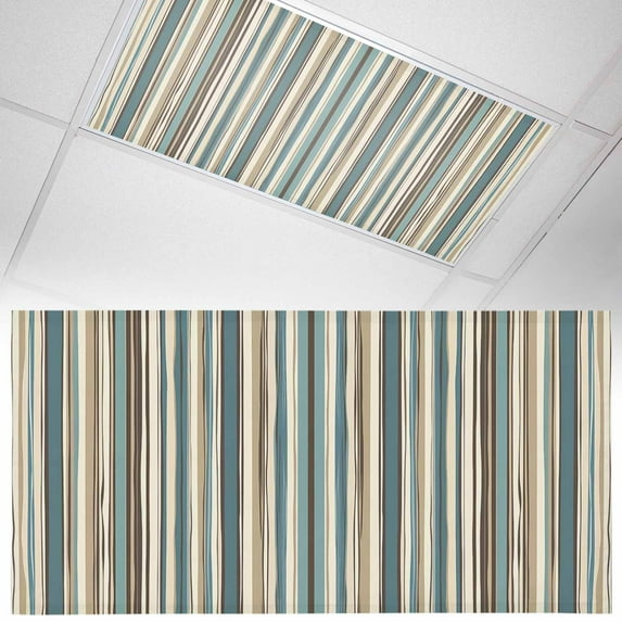 1 Pack Boho Vertical Stripes Fluorescent Light Covers for Ceiling Lights Green Beige Simple Lines Magnetic Ceiling Light Covers Overhead Light Filters for Office Classroom Home