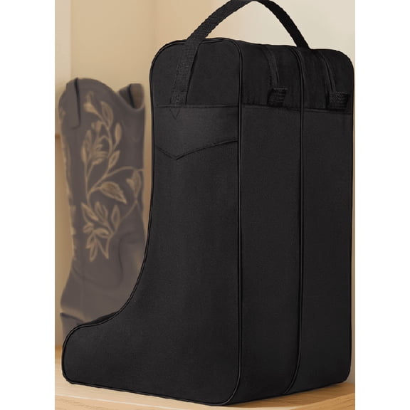1 Pack Boot Bag for Cowboy Boots up to 17 Inch, Compartment Travel , Water-Resistant 600D Polyester, Black