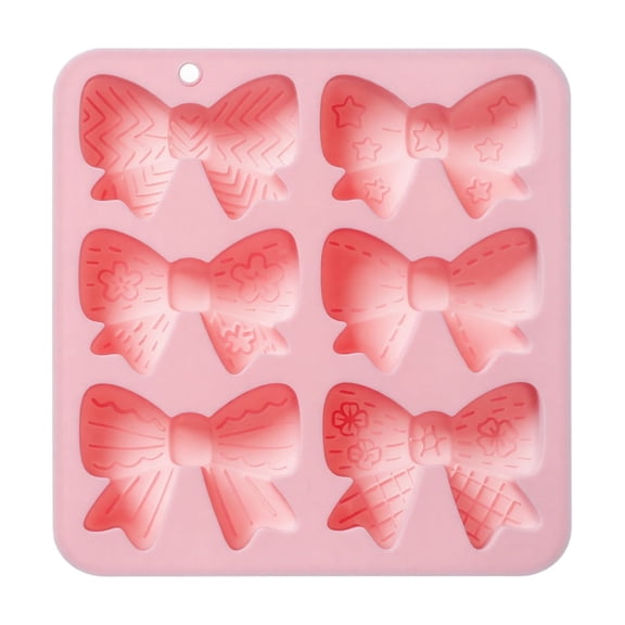 1 Pack Bow Chocolate Silicone Molds, 6-Cavity Bow 6 Different Design Molds Shape Tray, for Cake, Pudding, Gummy, Jello, Ice Cube, Biscuits and Cake Decorating, DIY Crafts