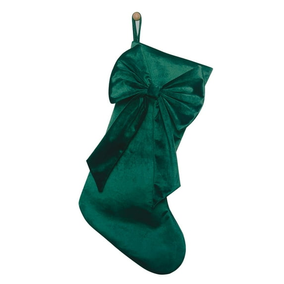 1 Pack Bow Christmas Stockings, 17.7 inches Velvet Christmas Stocking Hanging Xmas Tree Decor for Home Winter Holiday Festival Party Fireplace Mantel Xmas Tree Hanging Ornament(Green,17.7x9.8")