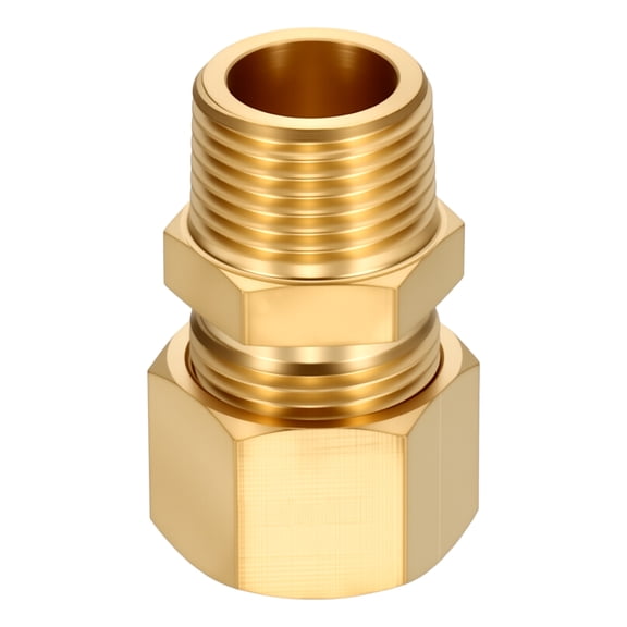 1 Pack Brass Compression Tube Pipe Fitting, 1/2"OD Compression x 3/8" NPT Male Union Connector, Straight Coupling Adapter Pipe Fitting for Air, Water, Oil, Pipeline Systems