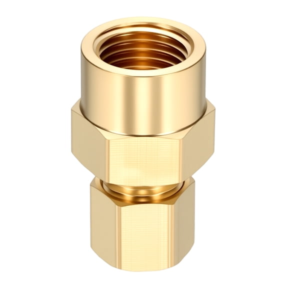 1 Pack Brass Compression Tube Pipe Fitting, 1/4"OD Compression x 1/4" NPT Female Union Connector, Straight Coupling Adapter Pipe Fitting for Air, Water, Oil, Pipeline Systems