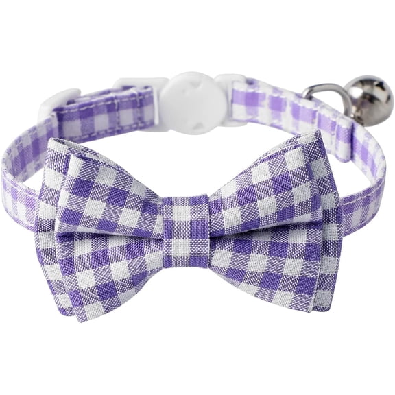 1 Pack Breakaway Cat Collar with Cute Bow Tie and Bell, Detachable Adjustable Safety Collars for Girl Cats and Boy Cats, Kittens, Puppy, Soft Stylish Plaid Patterns Cat Collars