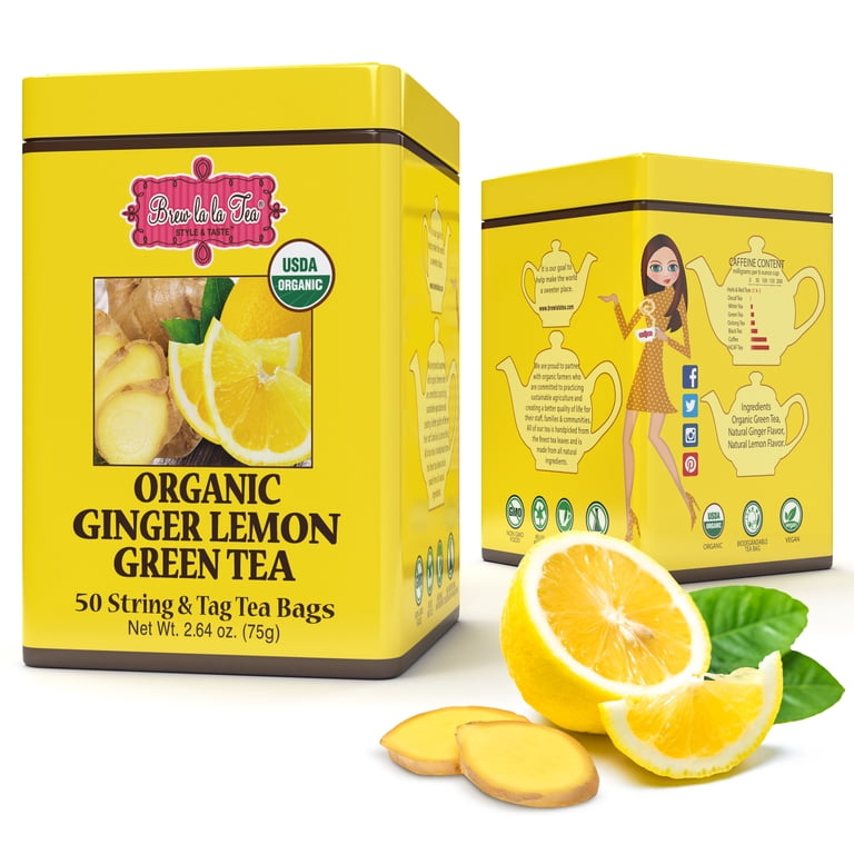 Brew La La Organic Green Tea - Ginger Lemon Flavor - 50 Tea Bag
