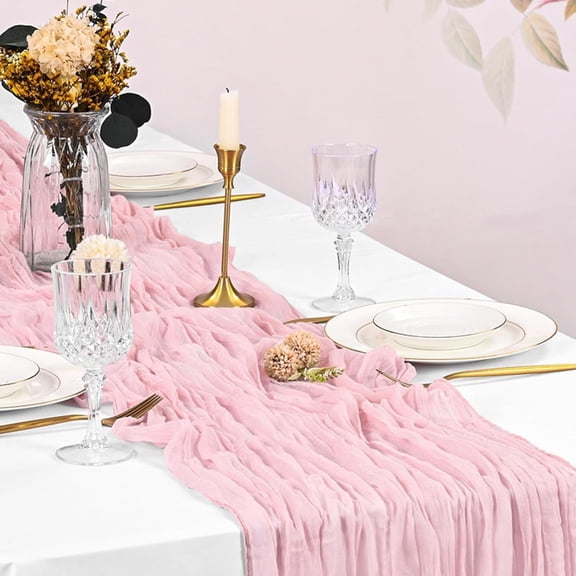 1 Pack Bright Hot Pink Cheesecloth Table Runner 17 x 108 Inch 9FT Wrinkle Gauze Sheer Table Runner, Rustic Boho Farmhouse Decor Bulk Table Cloth for Wedding Reception, Bridal Shower, Baby Shower, Bir