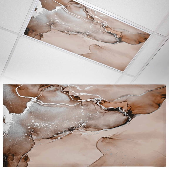 1 Pack Brown Abstract Fluorescent Light Covers for Ceiling Lights Silver Marble Ripples Clouds Luxury Fluid Art Magnetic Ceiling Light Covers Overhead Light Filters for Office Classroom Home