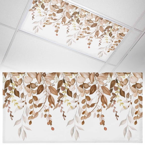 1 Pack Brown Eucalyptus Leaves Fluorescent Light Covers for Ceiling Lights Farm Plants Country Vintage Magnetic Ceiling Light Covers Overhead Light Filters for Office Classroom Home