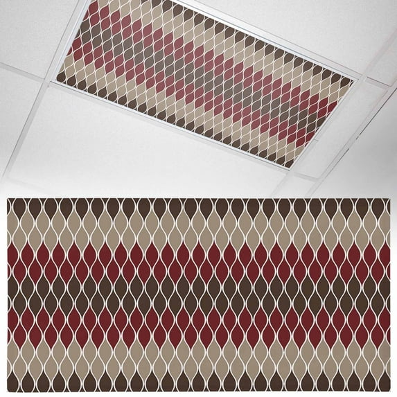 1 Pack Brown Red Fluorescent Light Covers for Ceiling Lights Geometric Medieval Magnetic Ceiling Light Covers Overhead Light Filters for Office Classroom Home